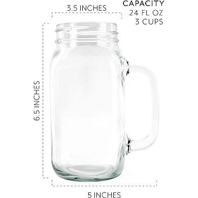 24oz Clear Mason Jar Style Mugs, 4pk; Glass Tumblers with Handles