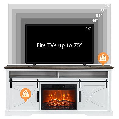 68" Farmhouse Sliding Barn Door Electric Fireplace TV Stands Media Console for TVs up to 78"