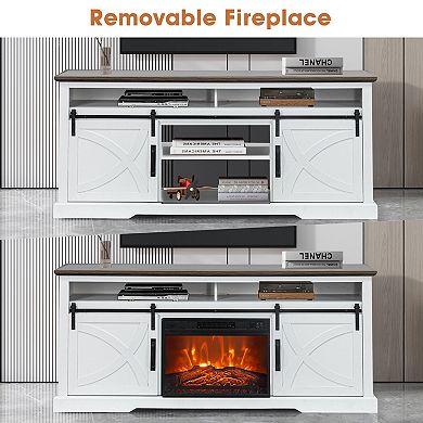 68" Farmhouse Sliding Barn Door Electric Fireplace TV Stands Media Console for TVs up to 78"
