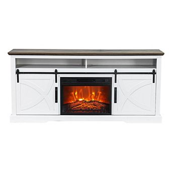 68" Farmhouse Sliding Barn Door Electric Fireplace TV Stands Media Console for TVs up to 78"
