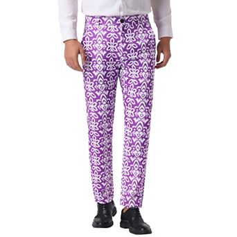 Retro Floral Dress Pants for Men's Flat Front Formal Paisley Flower Pattern Trouser