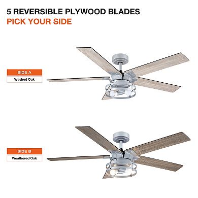 52" Industrial Metal Reversible 5-Blade LED Ceiling Fan with Remote