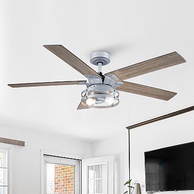 52" Industrial Metal Reversible 5-Blade LED Ceiling Fan with Remote