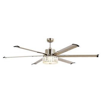 65" Aluminum 6-Blade Modern Crystal LED Ceiling Fans with Light and Remote