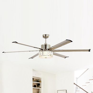 65" Aluminum 6-Blade Modern Crystal LED Ceiling Fans with Light and Remote