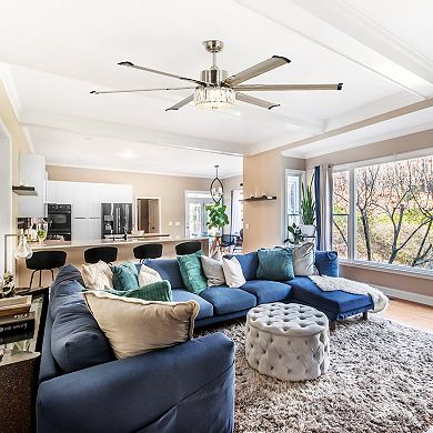 65" Aluminum 6-Blade Modern Crystal LED Ceiling Fans with Light and Remote