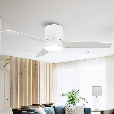 48" Modern 3-Blade LED Hugger Low Profile Ceiling Fan with Light and Remote