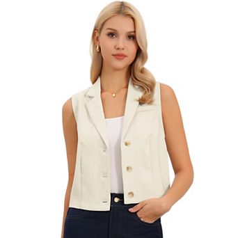 Notched Lapel Waistcoat Vest for Women's Sleeveless Button Down V Neck Casual Work Suit Vests