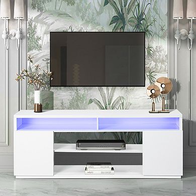 68" Modern LED TV Stand Media Console with Adjustable Open Shelves for TVs up to 78"