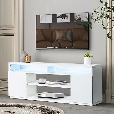 68" Modern LED TV Stand Media Console with Adjustable Open Shelves for TVs up to 78"