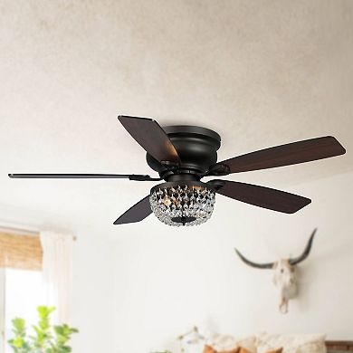 48" Modern Low Profile Crystal Chandelier Ceiling Fan with Light and Remote