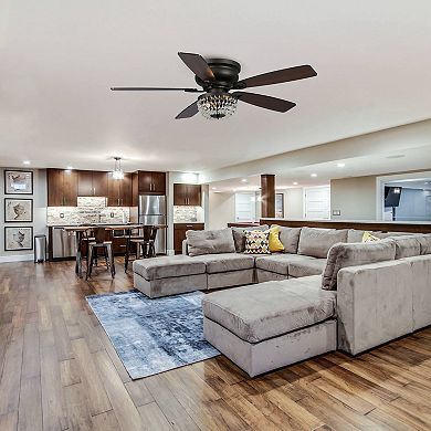 48" Modern Low Profile Crystal Chandelier Ceiling Fan with Light and Remote