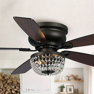 48" Modern Low Profile Crystal Chandelier Ceiling Fan with Light and Remote