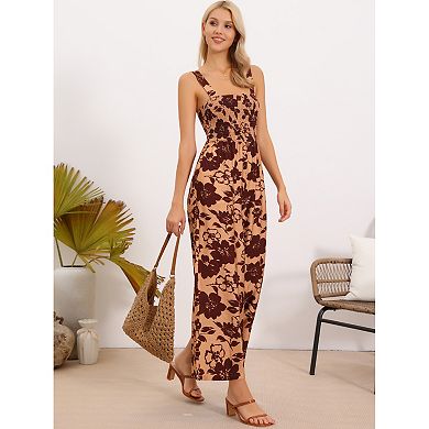 Floral Jumpsuits for Women's Casual Sleeveless High Waist Wide Leg Long Pants Rompers with Pockets