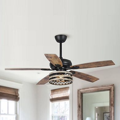 52" Farmhouse Driftwood 5-Blade Black Caged Indoor Ceiling Fan with Remote