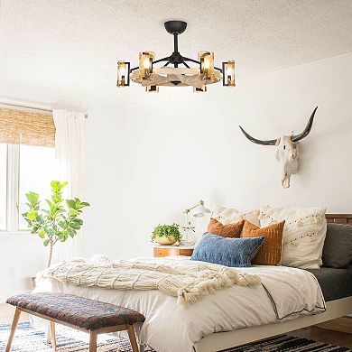 34" Modern 6-light Glass Chandelier LED Ceiling Fan with Remote