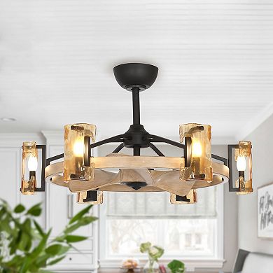 34" Modern 6-light Glass Chandelier LED Ceiling Fan with Remote