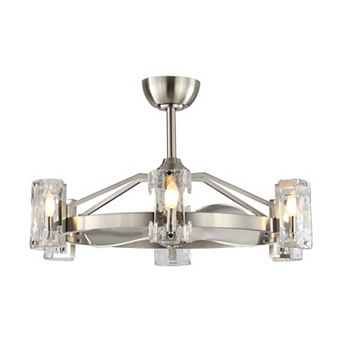 34" Modern 6-light Glass Chandelier LED Ceiling Fan with Remote