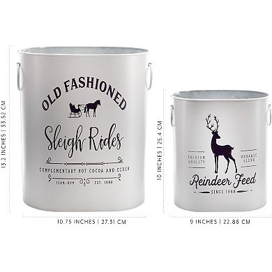 White Christmas Greenery Buckets, 2pk; Rustic Farmhouse Holiday Decor