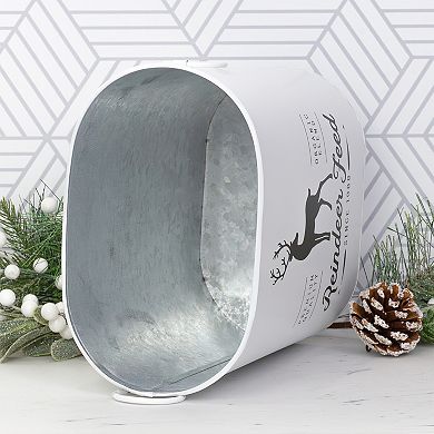 White Christmas Greenery Buckets, 2pk; Rustic Farmhouse Holiday Decor