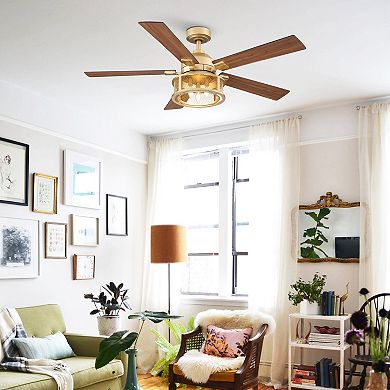 52" Industrial Metal Mesh Reversible 5-Blade LED Ceiling Fan with Remote