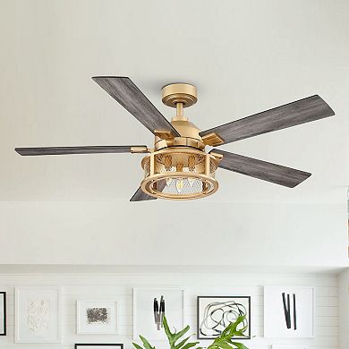 52" Industrial Metal Mesh Reversible 5-Blade LED Ceiling Fan with Remote