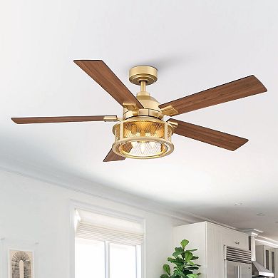 52" Industrial Metal Mesh Reversible 5-Blade LED Ceiling Fan with Remote