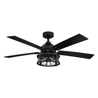 52" Industrial Metal Mesh Reversible 5-Blade LED Ceiling Fan with Remote