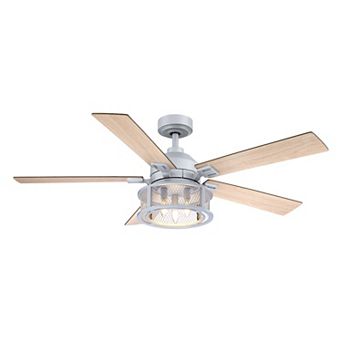 52" Industrial Metal Mesh Reversible 5-Blade LED Ceiling Fan with Remote