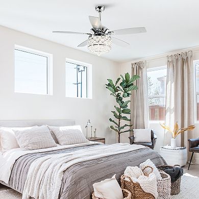 52" Modern Crystal 4-light Chandelier Ceiling Fan with Remote