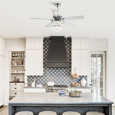 52" Modern Crystal 4-light Chandelier Ceiling Fan with Remote
