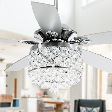 52" Modern Crystal 4-light Chandelier Ceiling Fan with Remote