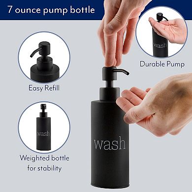 Black Enamel Bathroom Set; Soap Dispenser, Toothbrush Cup, and Rinse Holder