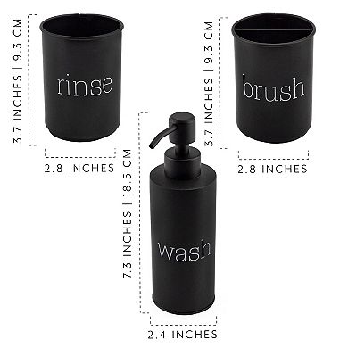 Black Enamel Bathroom Set; Soap Dispenser, Toothbrush Cup, and Rinse Holder