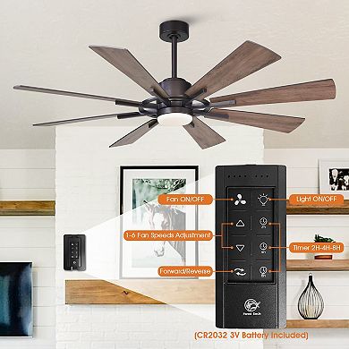 60" Farmhouse Integrated LED Windmill Ceiling Fan with Light and Remote