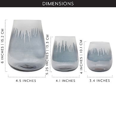 Blue Gray Votive Candle Holders, 3pc; Hurricane Lantern Style Set