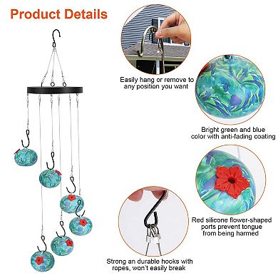 Hummingbird Feeder Wind Chimes, Ant & Bee Proof Hanging Feeder for Outdoor Garden Patio Yard Balcony