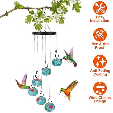 Hummingbird Feeder Wind Chimes, Ant & Bee Proof Hanging Feeder for Outdoor Garden Patio Yard Balcony