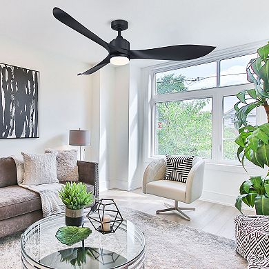 66" Classic Black ABS 3-Blade Propeller LED Ceiling Fan with Light and Remote