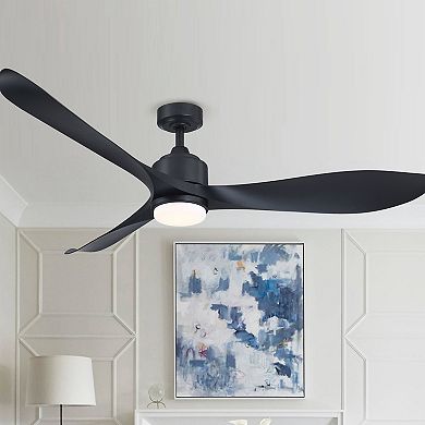 66" Classic Black ABS 3-Blade Propeller LED Ceiling Fan with Light and Remote