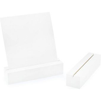 White Wooden Sign Holders, 10Pack; Tabletop Stands for Cards & Photos