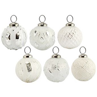 Farmhouse Christmas Ball Ornaments (Set of 6, White)