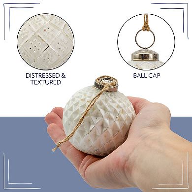 Farmhouse Christmas Ball Ornaments (Set of 6, White)