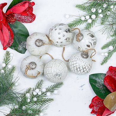 Farmhouse Christmas Ball Ornaments (Set of 6, White)