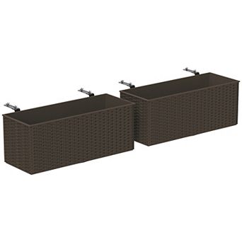 Outsunny Railing Planter Box (2 Pack, 20 Inch), Rattan Look
