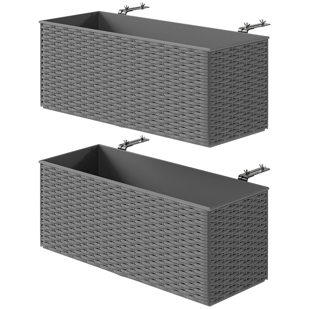 Outsunny Railing Planter Box (2 Pack, 20 Inch), Rattan Look