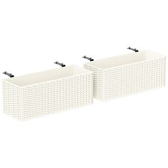 Outsunny Railing Planter Box (2 Pack, 20 Inch), Rattan Look