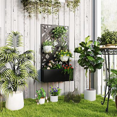 Outsunny Metal Raised Garden Bed with Privacy Screen Outdoor Planter Box