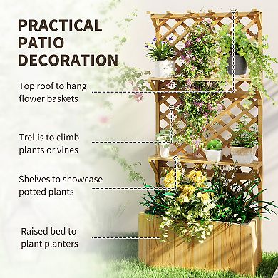 Outsunny Raised Garden Bed with Trellis and Plant Shelf