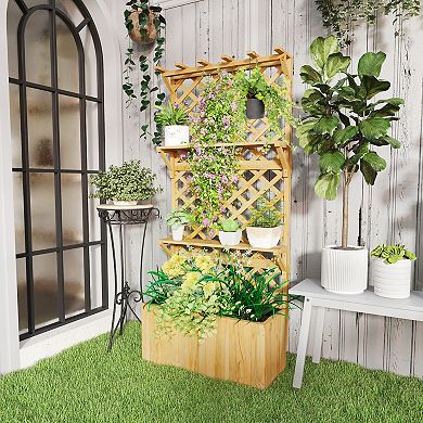Outsunny Raised Garden Bed with Trellis and Plant Shelf